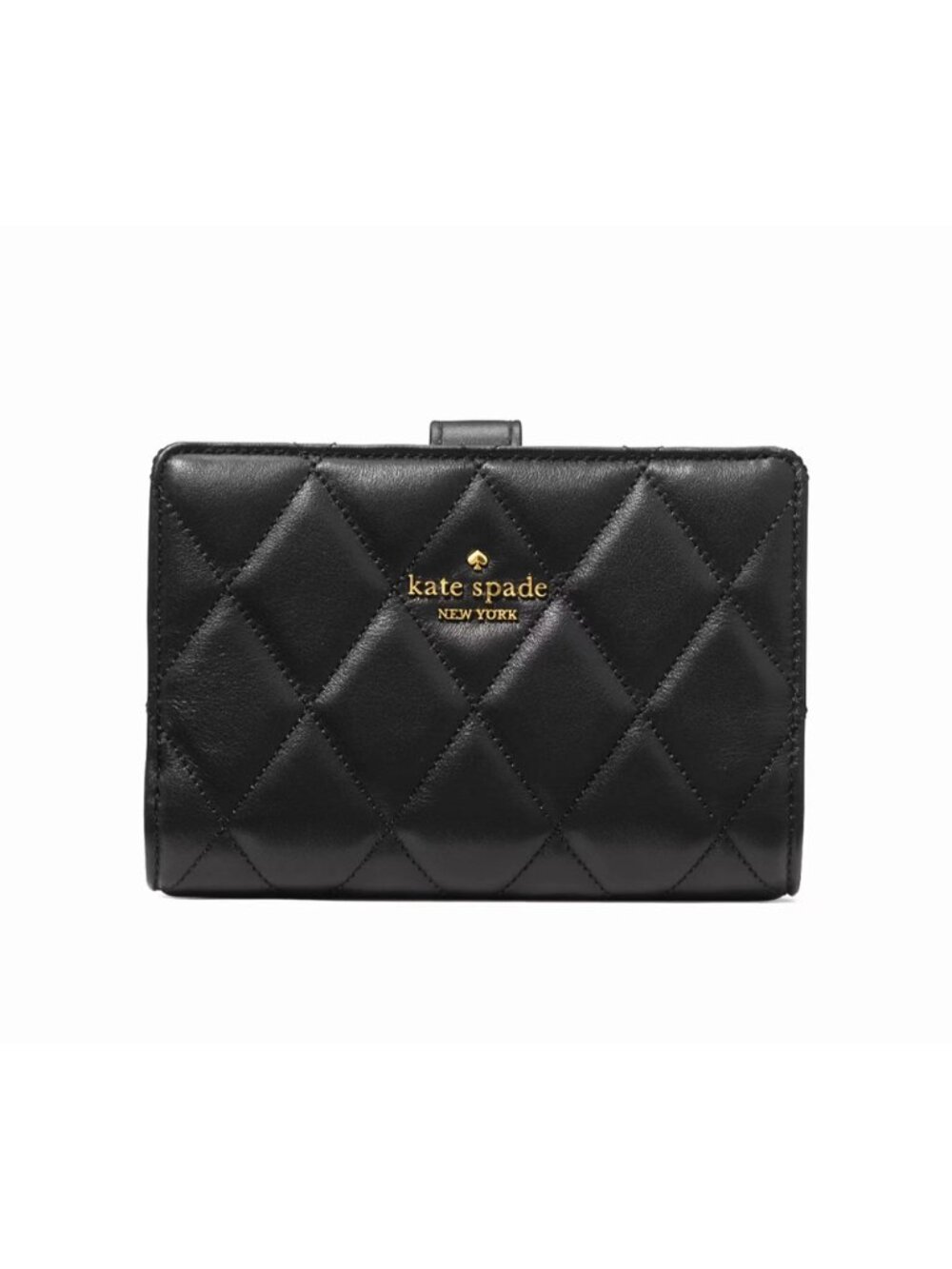 New Kate Spade Quilted Medium Bifold Wallet Smooth Leather Black